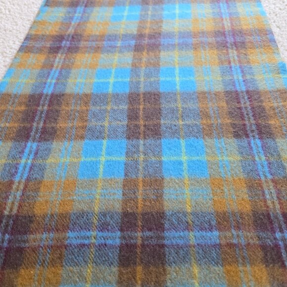 Plaid Cashmere Woven Scarf Blue Brown - Picture 7 of 9